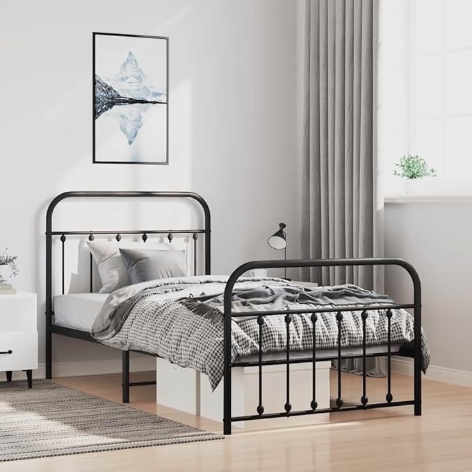 Bed Frame Black Powder-Coated Steel Twin Bed Frame Rectangular Bedroom Furniture headboard for Bedroom