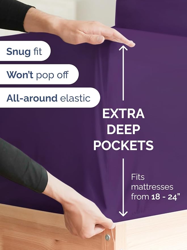 Extra Deep Cal King Sheet Set - 6 Piece Breathable and Cooling Sheets - Hotel Luxury Bedding for Women, Men, Kids & Teens - Easy & Secure Fit - Soft, Wrinkle Free & Comfy - Extra Deep Pockets - Purple