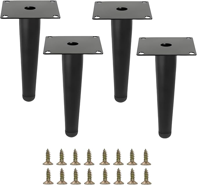 Black Metal Furniture Legs Heavy Duty Straight Furniture Feet DIY Modern Replacement Legs for Cabinet Sofa Couch Chair-Set of 4 (Black, 6")