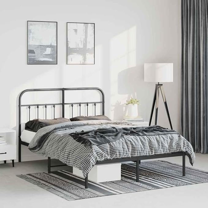 Bed Frame Black Steel Double Sturdy Bed Frame Rectangular headboard Bedroom Furniture for Bedroom