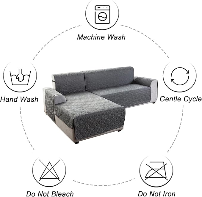 Genina Sectional Couch Covers for Dogs L Shaped Sofa Covers Chaise Lounge Cover Reversible Couch Covers for Sectional Sofa L Shape Furniture Protectors Cover for Pets, Kids (Dark Gray, Small)