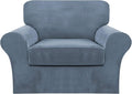 FantasDecor 2 Piece Chair Sofa Covers Velvet for Living Room Slipcovers with Individual Cushion Elastic Furniture Protector for Pets, Machine Washable (Armchair, Stone Blue)
