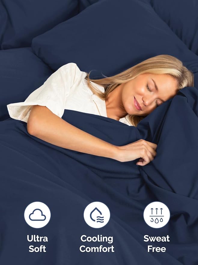 Extra Deep Split King Sheet Set - 7 Piece Breathable and Cooling Sheets - Hotel Luxury Bedding for Women, Men, Kids & Teens - Easy Secure Fit - Soft and Wrinkle Free - Extra Deep Pockets - Navy Blue