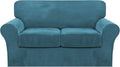 FantasDecor 3 Piece Sofa Covers Velvet for 2 Cushion Couch Stretch Loveseat Slipcover with Individual Seat Elastic Furniture Protector for Pets (Loveseat,PeacockBlue)