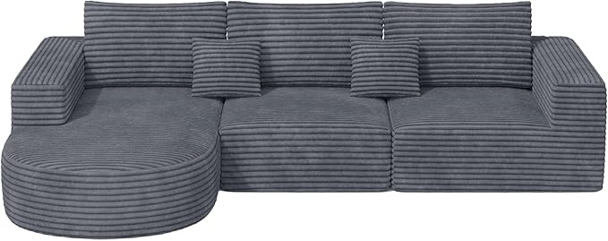 110" Modular Sectional Sofa Couches, Cloud Couches for Living Room, Boneless Sofa with Deep Seat,L-Shape Couch with Chaise,No Assembly Required,Grey,1 PCS