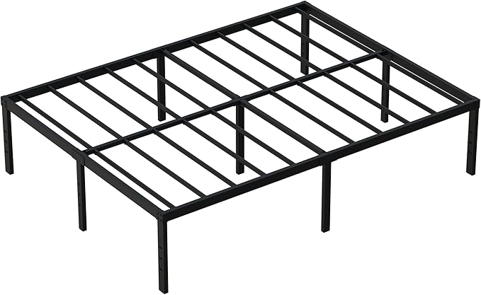 DiaOutro 18 Inch Queen Bed Frame Heavy Duty Metal Platform No Box Spring Needed, Maximum Storage, Easy Assembly, Noise Free, Black