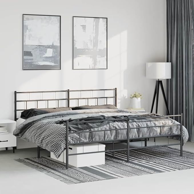 86" x 74" Black Full Metal Bed Frame, Modern Platform Design, Heavy-Duty Powder-Coated Steel, 35" H Ample Under-Bed Storage, Noise-Free Support for Bedroom and Guest Room