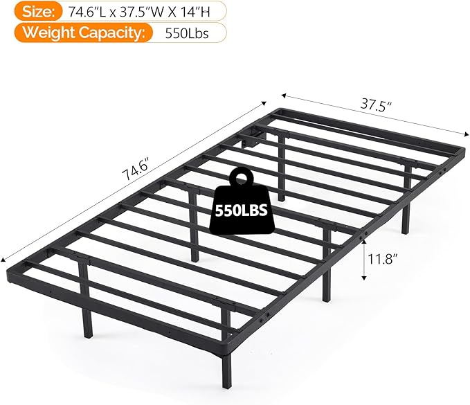 VINGLI 14 Inch Twin Floating Bed Frame with USB Charging Station/LED Lights, Single Platform Bed Foudation Base Heavy Duty Metal Slat, No Box Spring Needed,Black