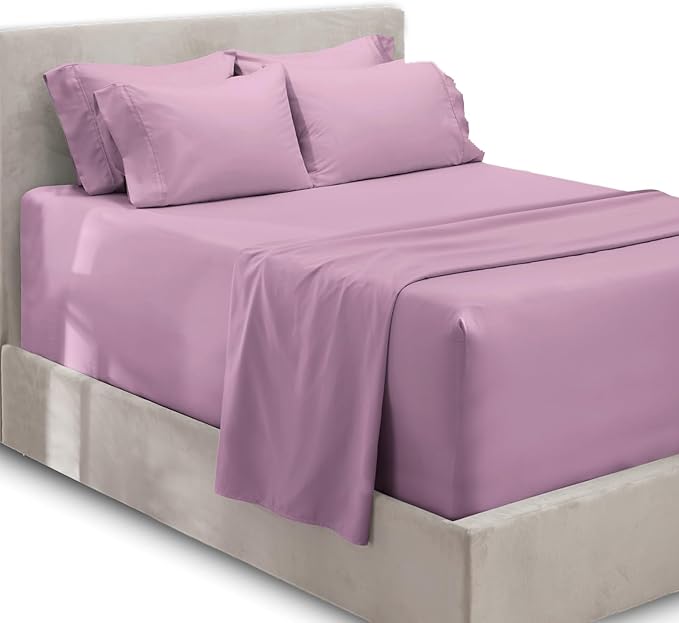 Hearth & Harbor Extra Deep Pocket Sheets - Fits Mattress 18-24 Inches Deep - Extra Deep Pocket Split King Size Sets - 7 Piece Split King Size - Lavender