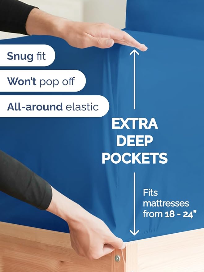Extra Deep Queen Sheet Set - 6 Piece Breathable and Cooling Sheets - Hotel Luxury Bedding for Women, Men, Kids & Teens - Easy Secure Fit - Soft, Wrinkle Free & Comfy - Extra Deep Pockets - Royal Blue