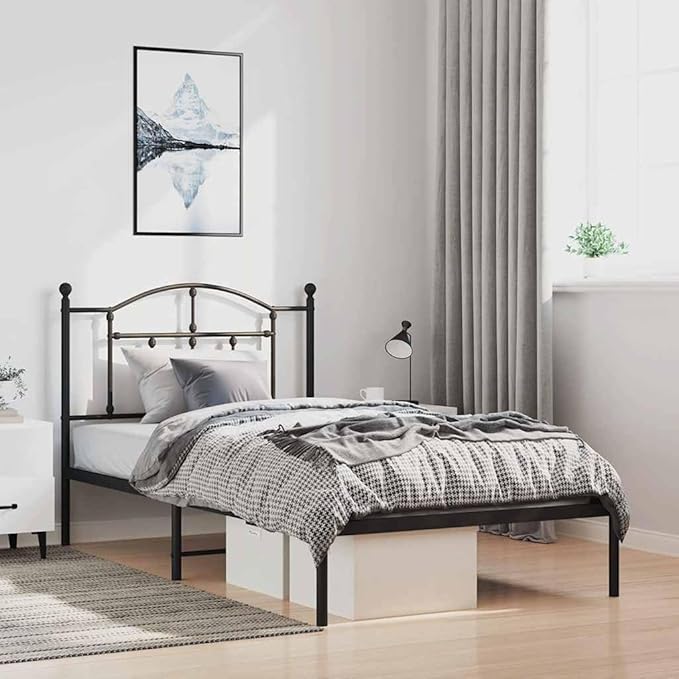 Bed Frame Black Powder-Coated Steel Single Bed Frame Bedroom Furniture Bedroom Decor for Hotels
