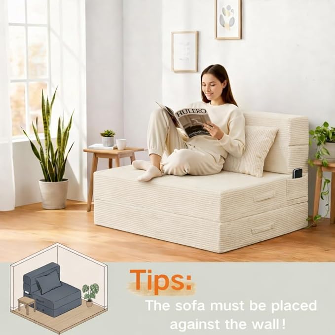 Folding Sofa Bed, 4 in 1 Convertible Sleeper Chair with Pillow, Twin Memory Foam Fold Out Chair Bed, Modern Floor Futon Sofa Couch Mattress for Living Room/Guest/Apartment, Beige | Fold out chair bed, Futon sofa bed, Extra bag included, All foam made, ...