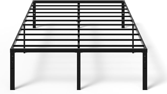 VINGLI 18 Inch Full Bed Frame, Heavy Duty Metal Platform, No Box Spring Needed, Steel Slat Support, Easy Assembly, Noise-Free, 16 inch Underbed Storage Space, Black