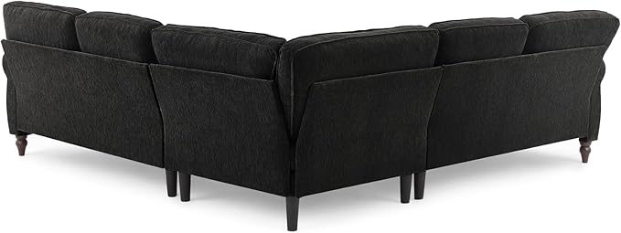 ONBRILL 101" L Shaped Couch, Sectional Corner Sofa with Rolled Arms, 5 Seater Chenille Fabric Couch w/Springs Seat Cushion, Wooden Legs, Comfy Oversized Sofa for Living Room, Apartment, Black
