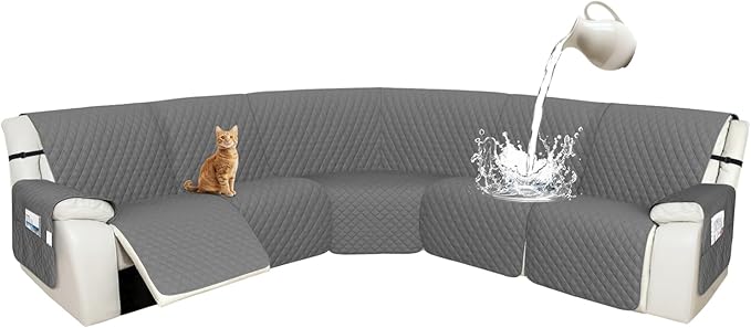 Arfntevss Recliner Sectional Couch Covers 1OO% Waterproof L Shape Sofa Cover for Reclining L Shaped Sectional Slipcover Set Dog Washable Corner Non Slip Furniture Protector (XL 5 Seater, Dark Gray)
