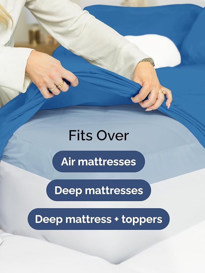 Extra Deep Cal King Sheet Set - 6 Piece Breathable and Cooling Sheets - Hotel Luxury Bedding for Women, Men, Kids & Teens - Easy & Secure Fit - Soft and Wrinkle Free - Extra Deep Pockets - Royal Blue