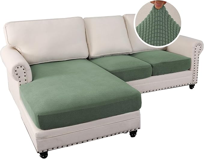 H.VERSAILTEX Sectional Couch Covers 3 Pieces Sofa Seat Cushion Covers L Shape Separate Cushion Couch Chaise Cover for Both Left/Right Sectional Couch (Seat Only: 1 Chaise + 2 Sofa, Loden Frost)