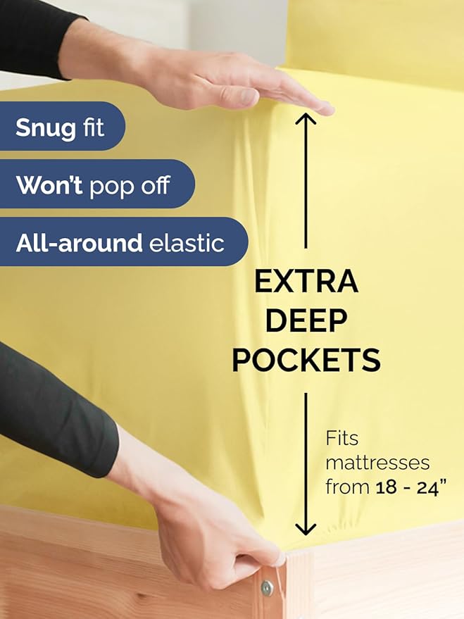 Extra Deep Full Sheet Set - 6 Piece Breathable and Cooling Sheets - Hotel Luxury Bedding for Women, Men, Kids & Teens - Easy & Secure Fit - Soft, Wrinkle Free and Comfy - Extra Deep Pockets - Yellow
