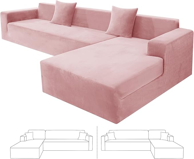 ZNSAYOTX 2026 Soft Velvet Sectional Couch Covers, Luxury Plush Slipcovers with Elastic Bottom for L Shape Sectional Sofa, 2 Pcs Pet Friendly Protector (3 Seat Couch + 3 Seat Chaise, Rose)