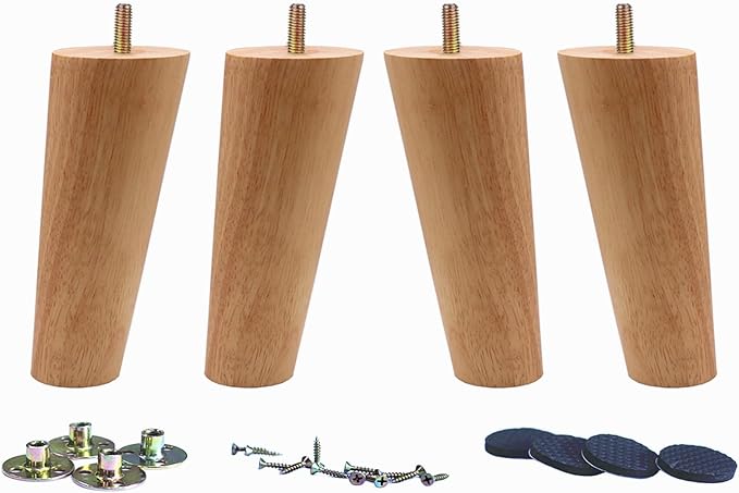 WEICHUAN Solid Rubber Wood Replacement Sofa Couch Chair Ottoman Loveseat Coffee Table Cabinet Furniture Wood Legs(6" Slant Set of 4)