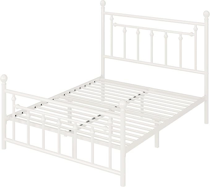 Allewie 14 Inch Queen Size Metal Platform Bed Frame with Victorian Vintage Headboard and Footboard/Mattress Foundation/Under Bed Storage/No Box Spring Needed/Easy Assembly/Noise Free/White