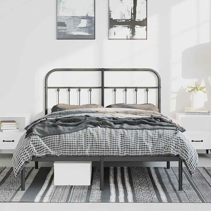 Bed Frame Black Steel Double Sturdy Bed Frame Rectangular headboard Bedroom Furniture for Bedroom