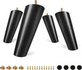 FoDau770 Black Rubber Wood Furniture Legs 6 Inches, Slant Tapered Wood Feet Mid Century Sofa Legs Set of 4, 5/16" UNC Furniture Feet Replacement Parts for Cabinet Couch Dresser Chair Ottoman Table