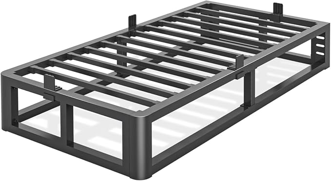 Firpeesy Metal Heavy Duty 12 inch Twin XL Bed Frame with Rounded Corner and Headboard Hole Mattress Retainers 3500 LBS No Box Spring Needed Platform Noise Free Easy Assembly