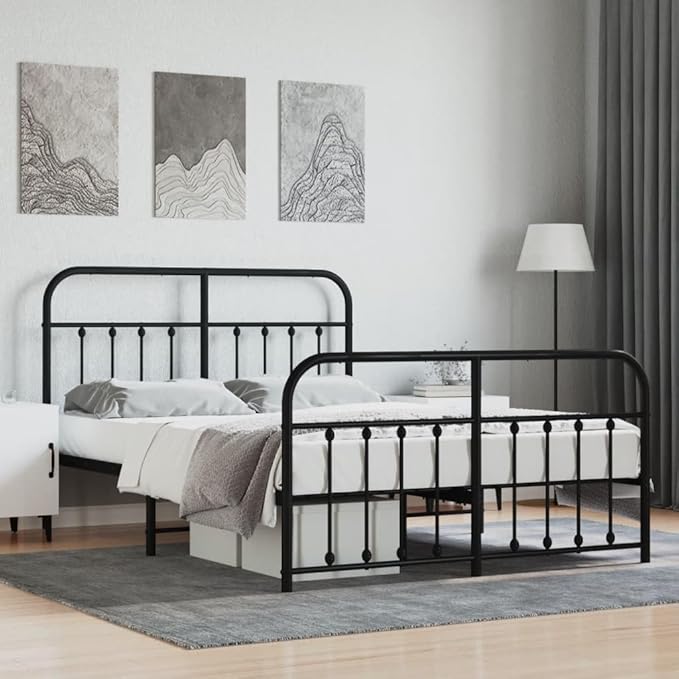 Bed Frame Black Powder-Coated Steel Double Bed Bed Frame headboard Bedroom Furniture for Living Room