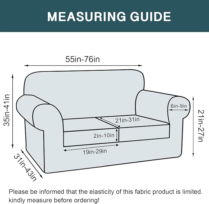FantasDecor 3 Piece Sofa Covers Velvet for 2 Cushion Couch Stretch Loveseat Slipcover with Individual Seat Elastic Furniture Protector for Pets (Loveseat, Gray)
