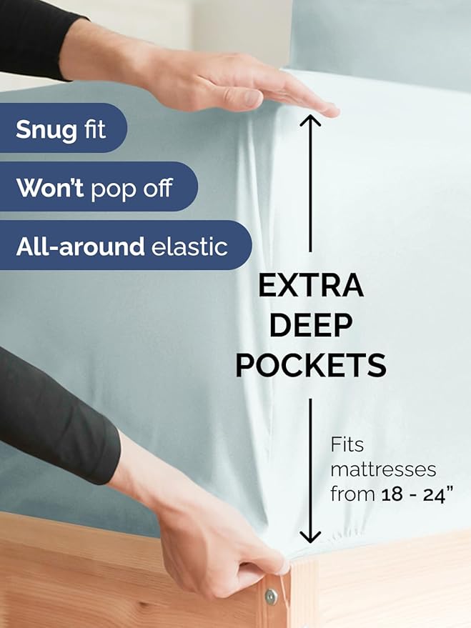Extra Deep King Sheet Set - 6 Piece Breathable and Cooling Sheets - Hotel Luxury Bedding for Women, Men, Kids & Teens - Easy & Secure Fit - Soft, Wrinkle Free and Comfy - Extra Deep Pockets - Ice Blue