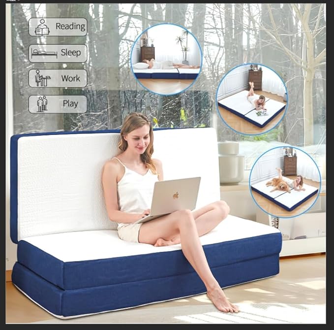 CYMULA Folding Mattress Queen Size,4 inch Memory Foam Tri Portable Trifold Mattress Topper Queen with Breathable & Washable Cover, Foldable Guest Bed for Camping