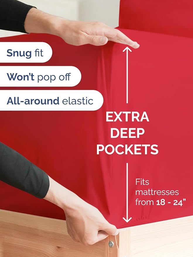 Extra Deep Twin Sheet Set - 4 Piece Breathable and Cooling Sheets - Hotel Luxury Bedding for Women, Men, Kids & Teens - Easy & Secure Fit - Soft, Wrinkle Free and Comfy with Extra Deep Pockets - Red