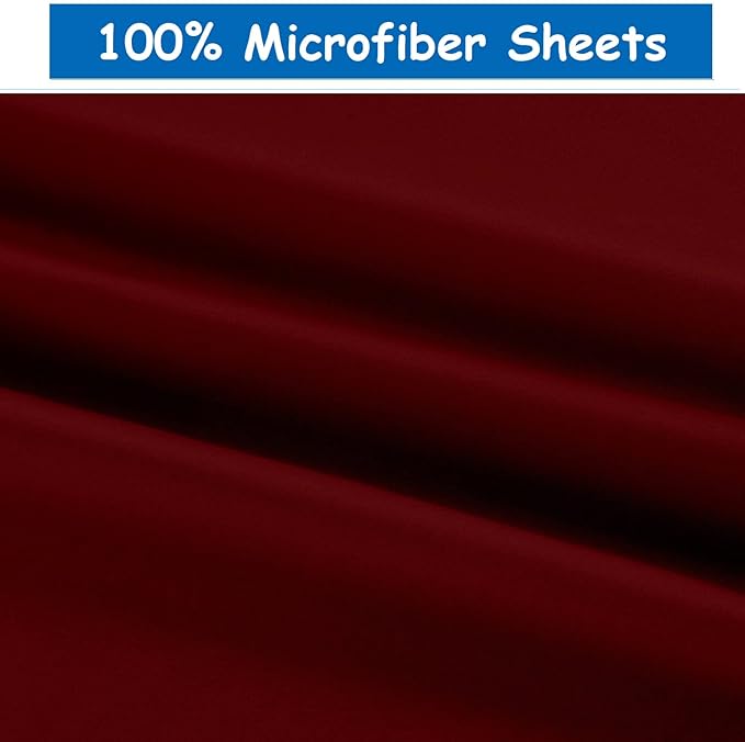 Ready To Rest King/California King Waterbed Sheets, 4 Piece Attached Sheet Set, Fits 12 Inch Deep Mattress, Brushed Microfiber, Ultra Soft and Lightweight (Burgundy)
