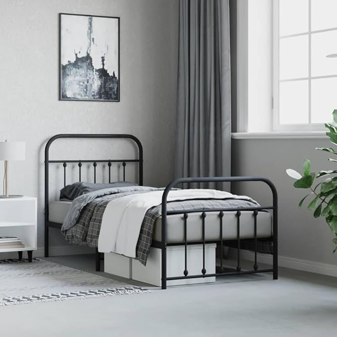 Bed Frame Black Powder-Coated Steel Single Single Bed Bedroom Furniture headboard for Living Room