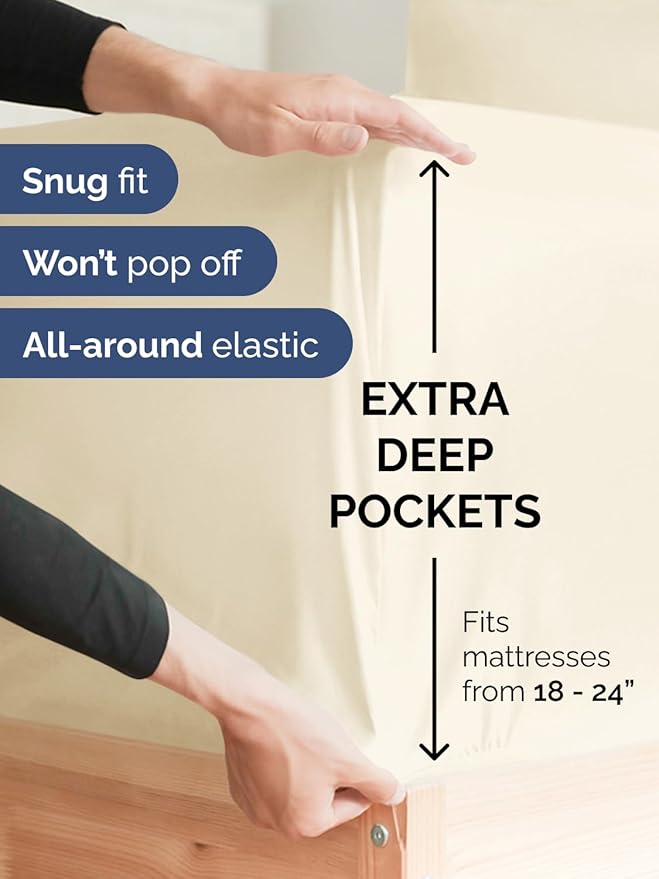 Extra Deep Full Sheet Set - 6 Piece Breathable and Cooling Sheets - Hotel Luxury Bedding for Women, Men, Kids & Teens - Easy Secure Fit - Soft, Wrinkle Free and Comfy - Extra Deep Pockets - Off White