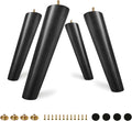 FoDau770 Black Rubber Wood Furniture Legs 8 Inches, Slant Tapered Wood Feet Mid Century Sofa Legs Set of 4, 5/16" UNC Furniture Feet Replacement Parts for Cabinet Couch Dresser Chair Ottoman Table