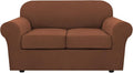 H.VERSAILTEX 3 Piece Stretch Sofa Covers for 2 Cushion Loveseat Couch Covers for Living Room Furniture Cover (Base Cover Plus 2 Seat Cushion Covers) Thicker Jacquard Fabric(Medium Sofa, Caramel)