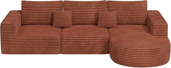 110" Modular Sectional Sofa Couches, Cloud Couches for Living Room, Boneless Sofa with Deep Seat,L-Shape Couch with Chaise,No Assembly Required,Brown,1 PCS