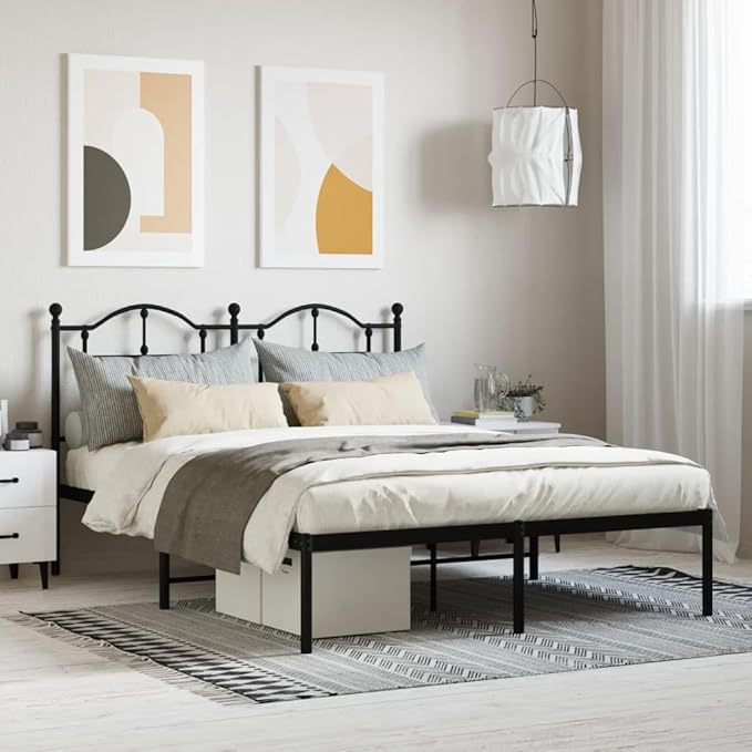 Bed Frame Black Powder-Coated Steel Hotel Bed Frame Bedroom Furniture for Studies 55.1 x 78.7 in