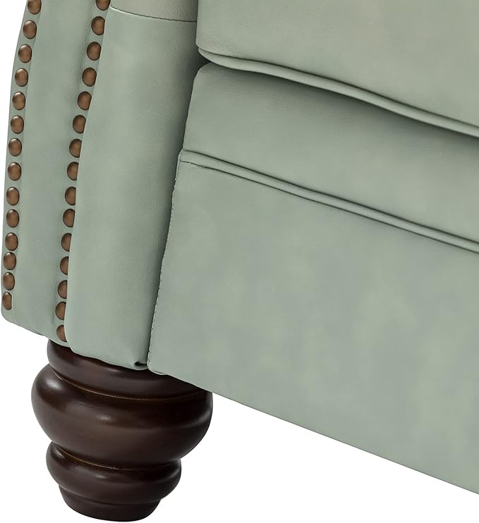 HULALA Home 81'' Genuine Leather Sofa with Nailhead Trim and Rolled Armrests, Mid-Century Modern Living Room 3-Seater Couch, Sage Couch with Removable Cushion for Bedroom Apartment