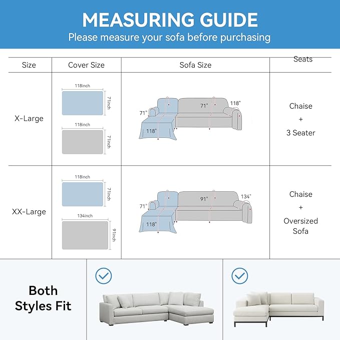 Deep Dream Sectional Couch Covers, 2 Pieces 100% Waterproof L Shaped Sofa Cover, Non Slip Couch Cover for Dogs Cats Washable, Pet Friendly Sofa Slipcovers Furniture Protector (X-Large, Beige)