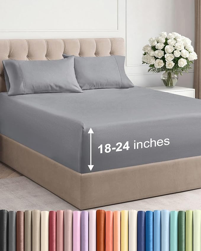 Extra Deep Twin XL Sheet Set - 4 Piece Breathable and Cooling Sheets - Hotel Luxury Bedding for Women, Men, Kids & Teens - Easy & Secure Fit - Soft and Wrinkle Free - Extra Deep Pockets - Steel Blue