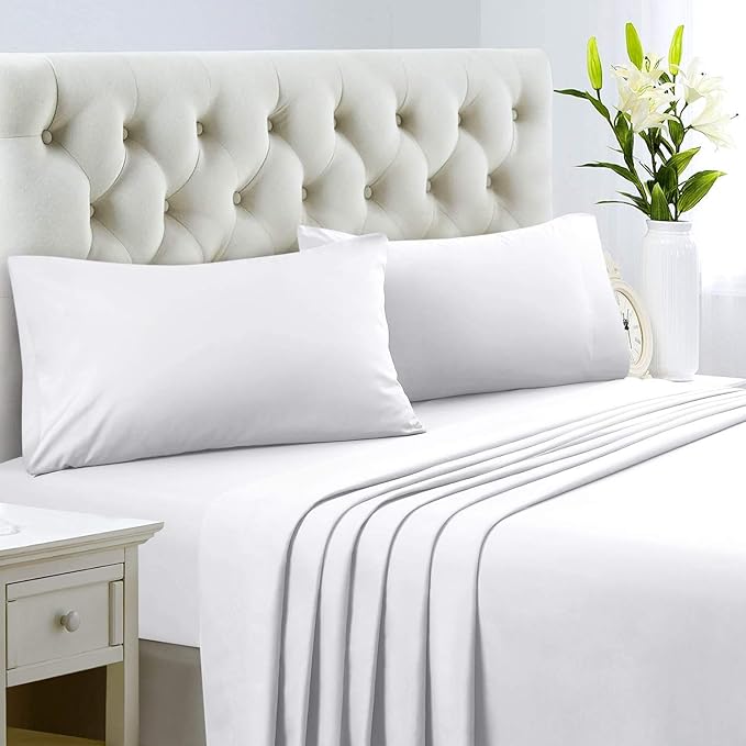 Ready To Rest Super Single Waterbed Sheets, 4 Piece Attached Sheet Set, Fits 18 Inch Deep Mattress, Brushed Microfiber, Ultra Soft and Lightweight (White)