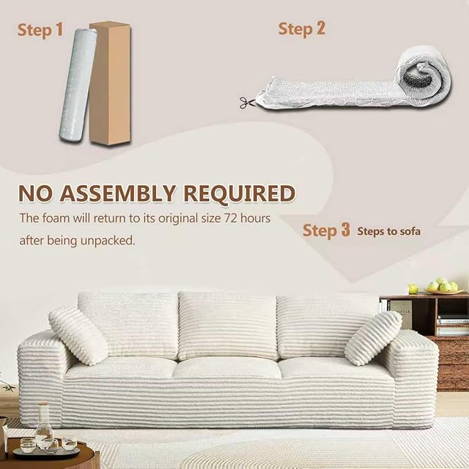104.3“ Modular Sectional Cloud Couch, Boneless Couches for Living Room, 3 Seater Modern Lounge Couch, No Assembly Required, Cream