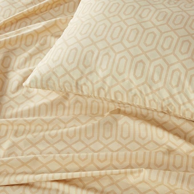 Comfort Spaces 144TC Cotton Sheet Set Breathable, Lightweight, Soft with Elastic Deep Pocket, Modern All Season Cozy Bedding, Matching Pillow Case, Cal King, Diamond Tan 4 Piece