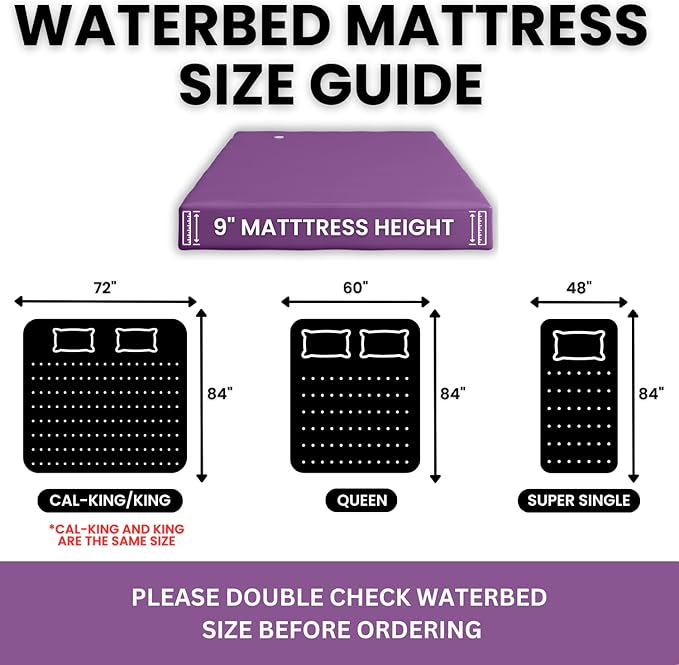 WAVELESS 99%, California King Size, Waterbed Hardside Mattress Bundle, Includes Fill & Drain Kit, 8oz. Water Conditioner and Stand-Up Liner, Heavy Duty Vinyl, 72"W x 84"L x 9"H, Frame NOT Included