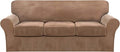 FantasDecor 4 Piece Sofa Velvet Couch Covers for 3 Cushion Stretch Slipcover with Individual Seat Cushion Elastic Furniture Protector for Pets, Machine Washable (Sofa, Luggage)