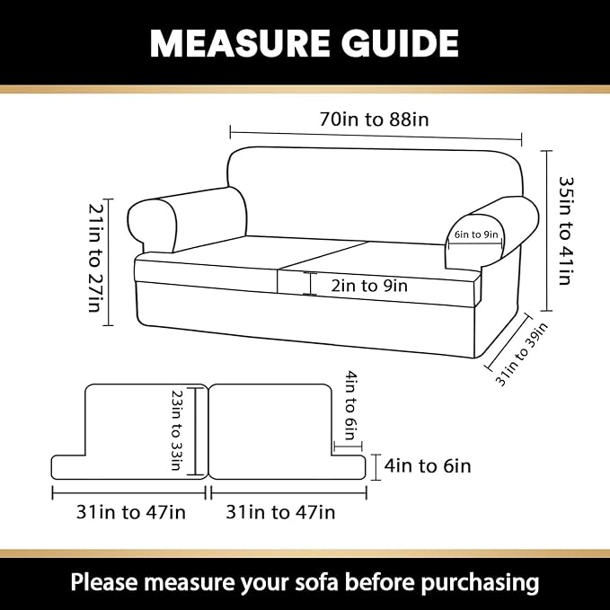 PrinceDeco T Cushion Sofa Slipcover 3 Pieces Sofa Covers for T Cushion Couch Soft Couch Covers Sofa Slip Cover Furniture Covers with 2 Individual T Shape Seat Covers Width Up to 88", Sage