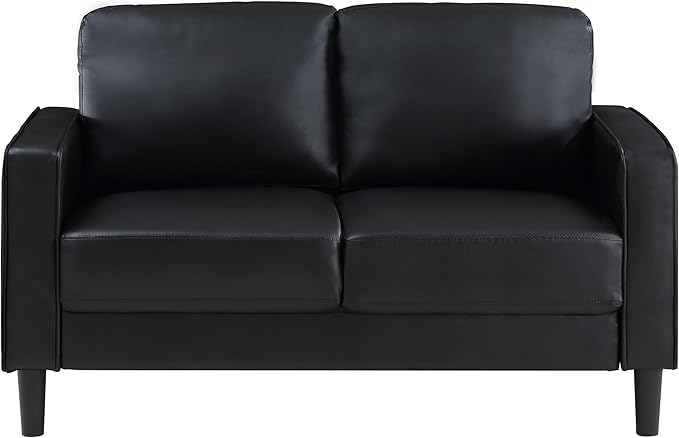 Coaster Home Furnishings - Ruth - Leatherette - Upholstered Loveseat with Track Arms, Attached Seats and Backs, and Straight Tapered Legs - Living Room - Black - 508362